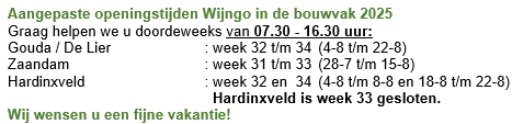Openingstijden Wijngo bouwvak 2025